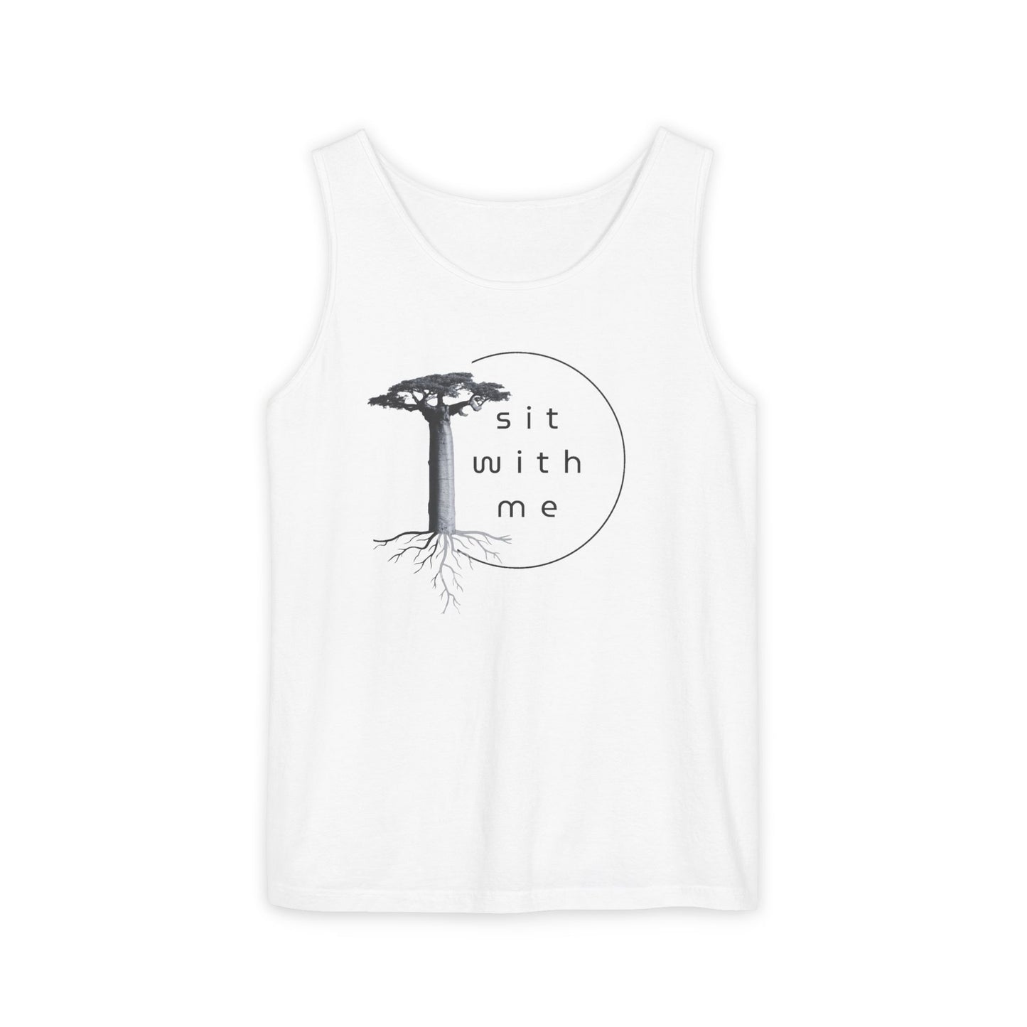 Relaxing Tree Illustration Tank Top, Unisex Summer Tee, Gift for Nature Lovers, Outdoor Adventure Apparel, Bohemian Style