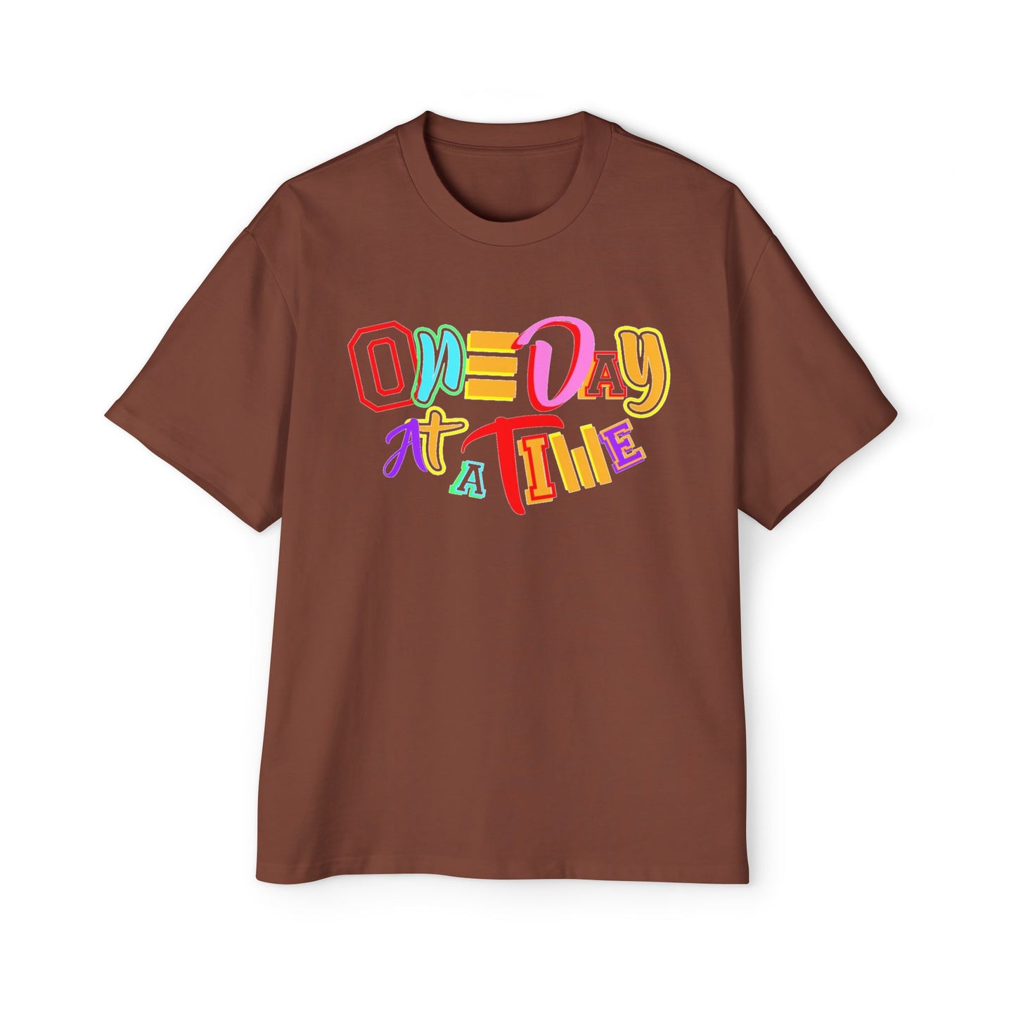 Colorful Motivational Oversized Tee - "One Day at a Time" T-Shirt, Relaxed Fit, Inspirational Gift, Self-Care Fashion, Casual Wear