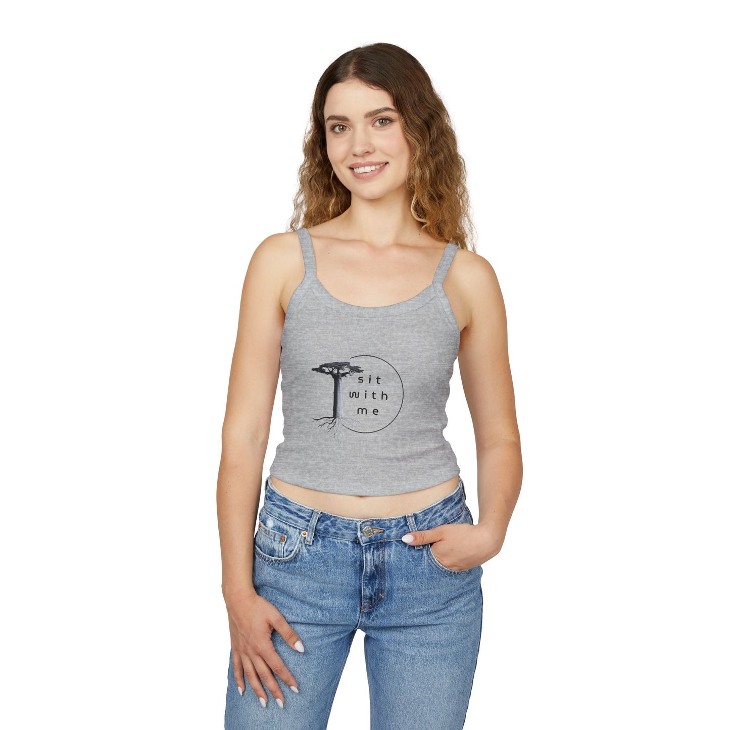 Women's Spaghetti Strap Tank Top - Tree Design, Casual Summer Wear, Eco-Conscious Gift, Yoga Top, Relaxed Vibes