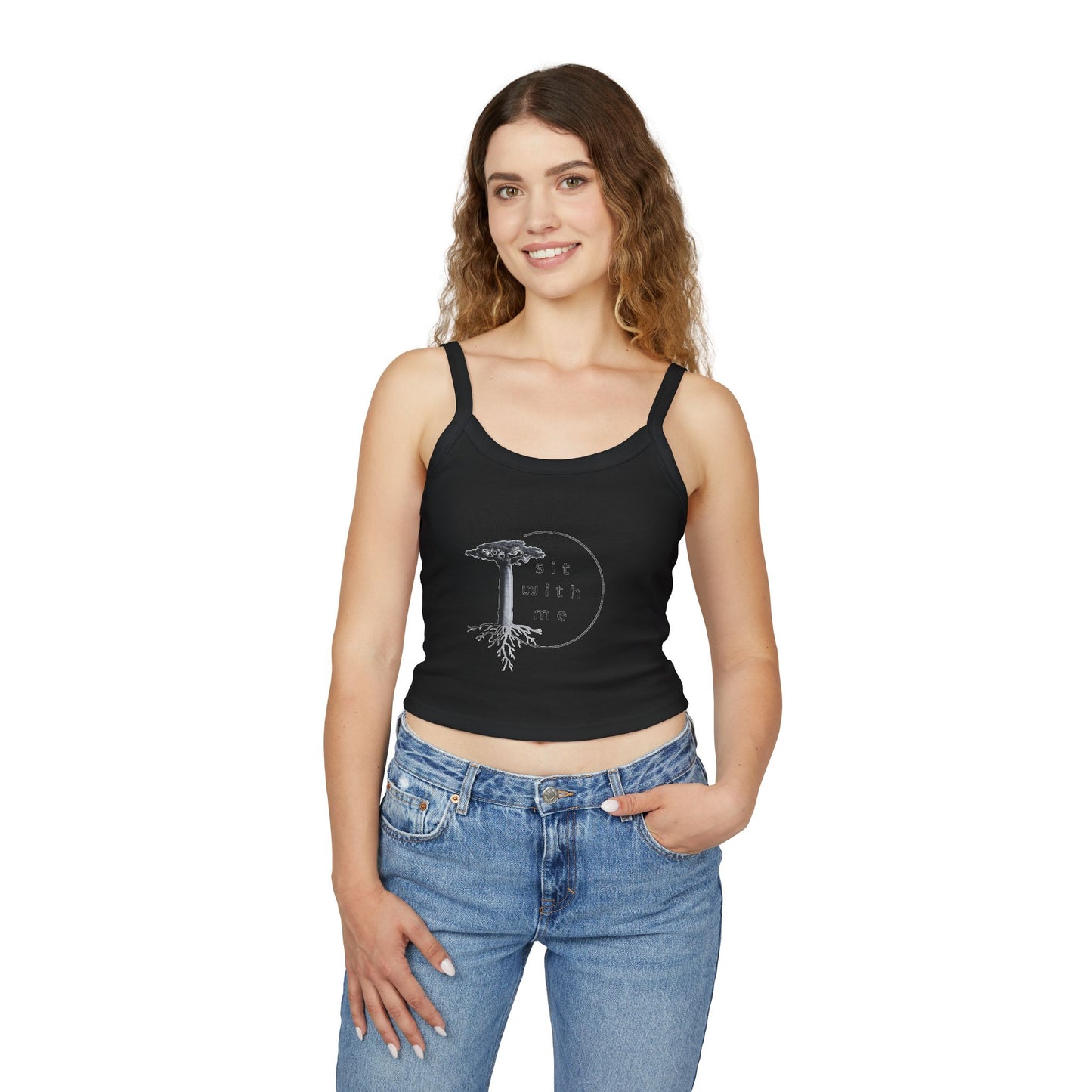 Women's Spaghetti Strap Tank Top - Tree Design, Casual Summer Wear, Eco-Conscious Gift, Yoga Top, Relaxed Vibes