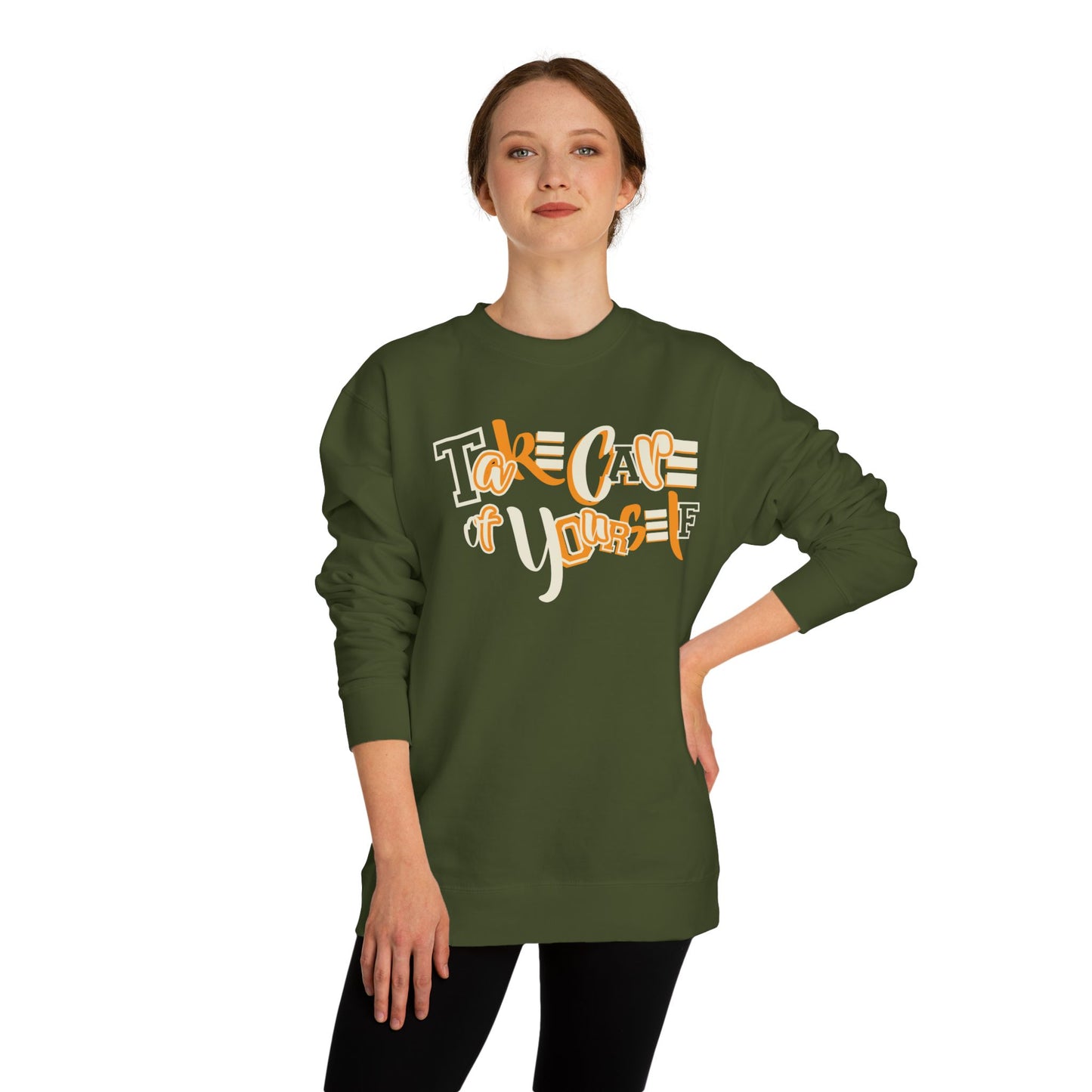 Take Care of Yourself Crew Neck Sweatshirt | Unisex Cozy Apparel, Self-Care Gift, Casual Wear, Relaxation Outfit, Inspirational Fashion