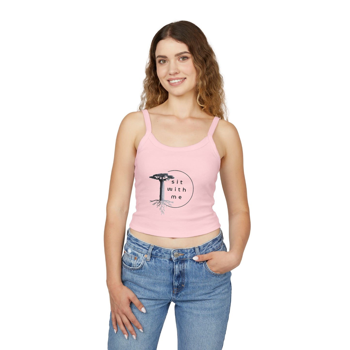 Women's Spaghetti Strap Tank Top - Tree Design, Casual Summer Wear, Eco-Conscious Gift, Yoga Top, Relaxed Vibes